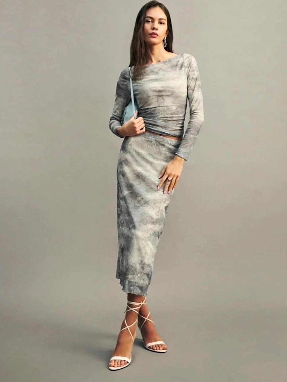 Reformation Wiley Knit Top Abstract Long Sleeve Gray Small